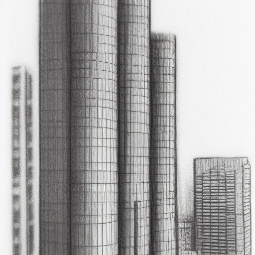 13637-2120944976-a realistic pencil sketch  of a cylindrical building surrounded by smaller buildings 8k.webp